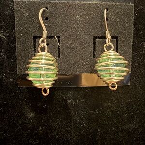 Silver Plated Green Wrapped Earrings